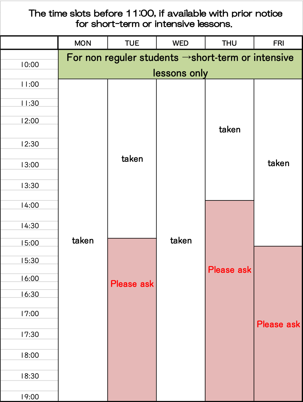 Japanese tutor schedule/lesson