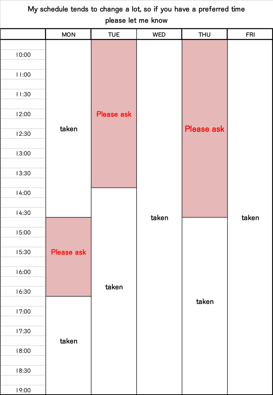 Japanese lesson tutor schedule